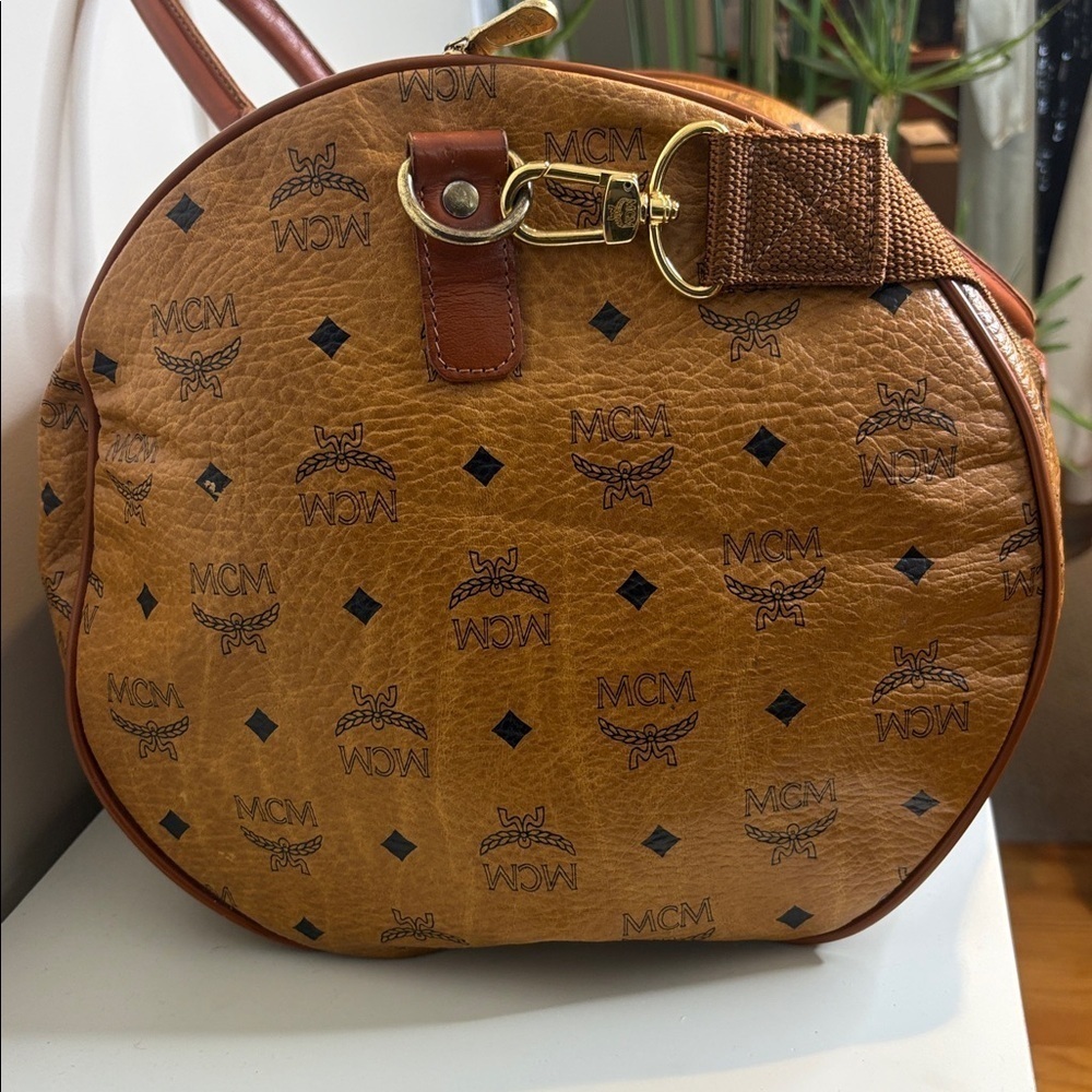 MCM Cognac Visetos Vintage Travel Top Handle Detachable Strap Duffel Bag 21” L - Picture 10 of 17